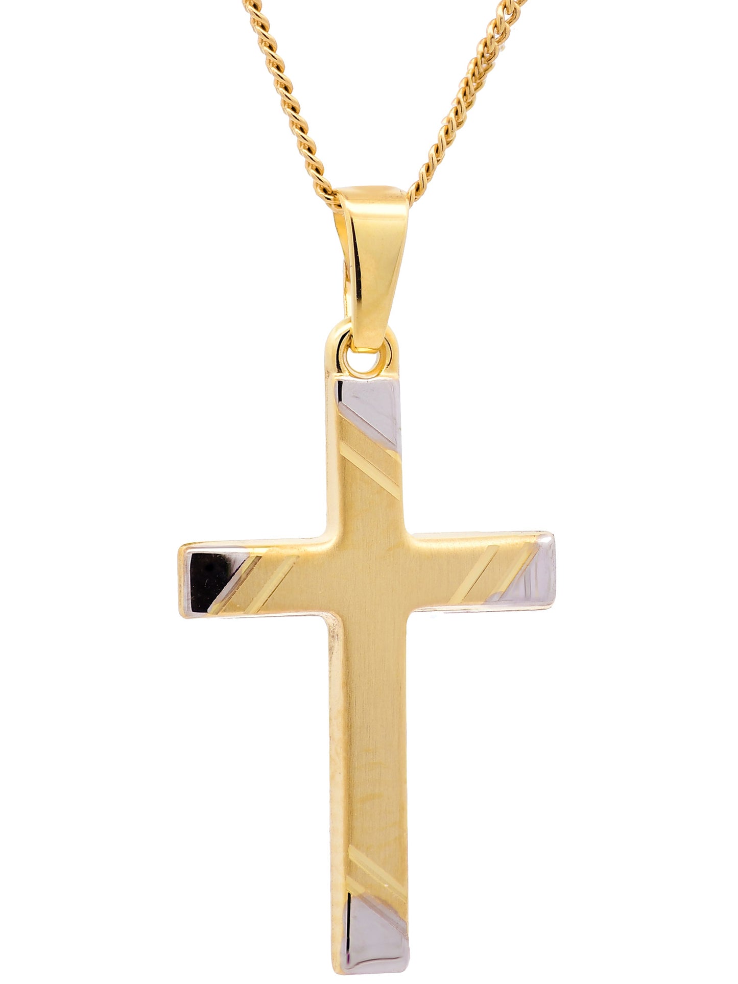Anhänger Kreuz   333 Gold rhodiniert mit vergoldeter Silberkette