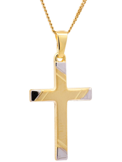 Anhänger Kreuz   333 Gold rhodiniert mit vergoldeter Silberkette