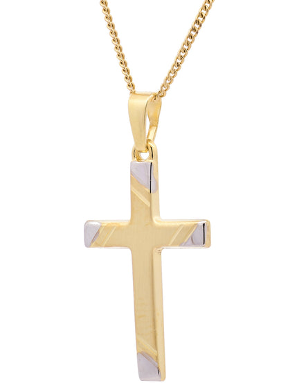 Anhänger Kreuz   333 Gold rhodiniert mit vergoldeter Silberkette