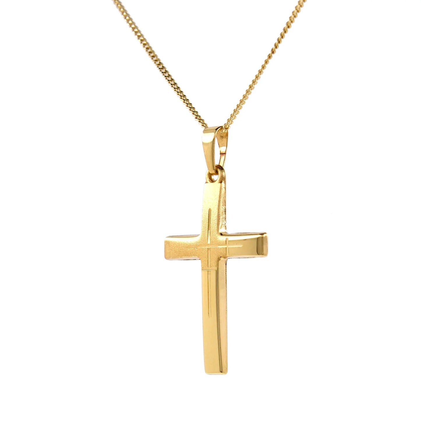 Gold Anhänger Kreuz mit Goldkette massiv 585 - 14 Karat Gold