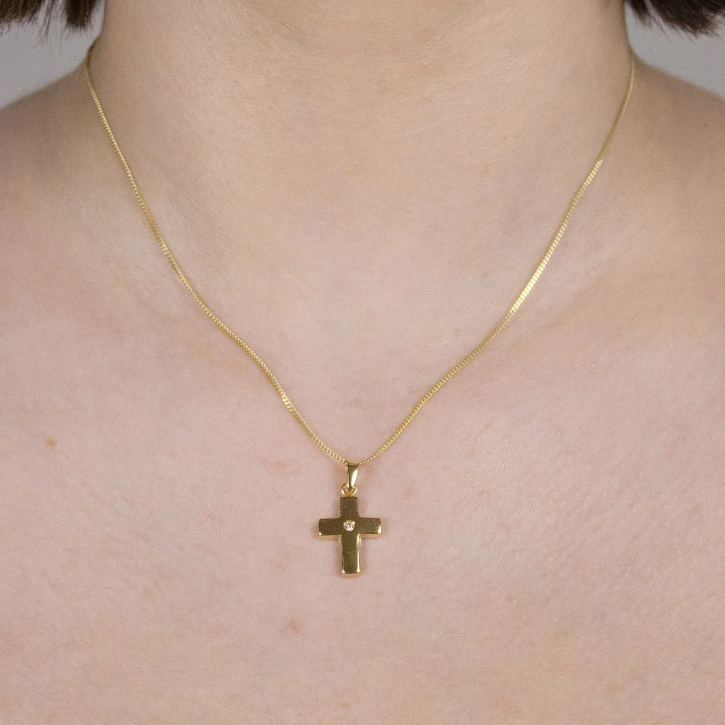 Gold Anhänger Kreuz Zirkonia mit Goldkette massiv 333 - 8 Karat Gold