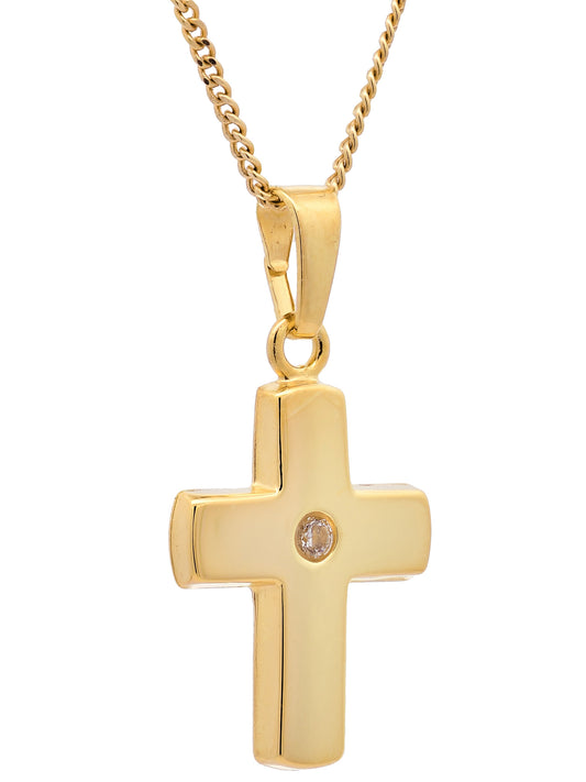 Anhänger Kreuz Zirkonia  333-8 Karat Gold mit vergoldeter Silberkette