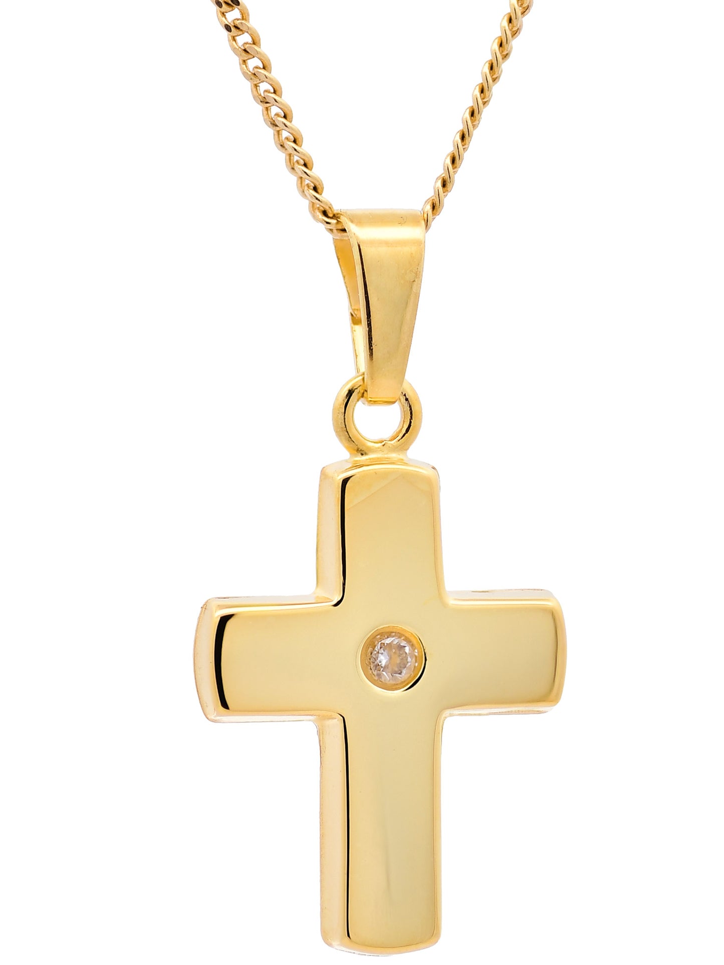 Anhänger Kreuz Zirkonia  333-8 Karat Gold mit vergoldeter Silberkette