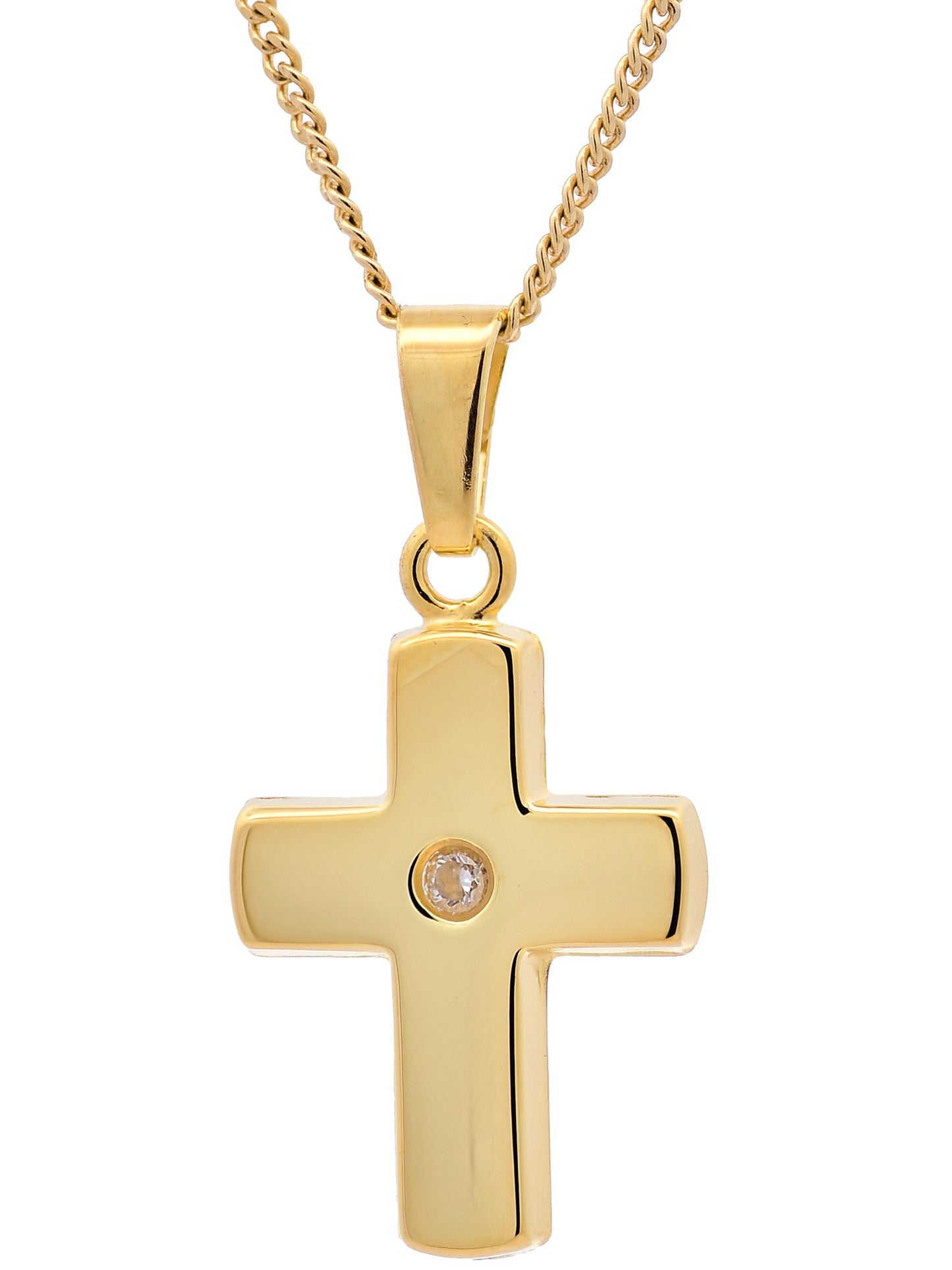 Anhänger Kreuz Zirkonia  333-8 Karat Gold mit vergoldeter Silberkette