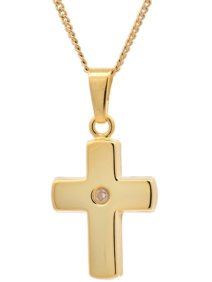 Anhänger Kreuz Zirkonia  333-8 Karat Gold mit vergoldeter Silberkette