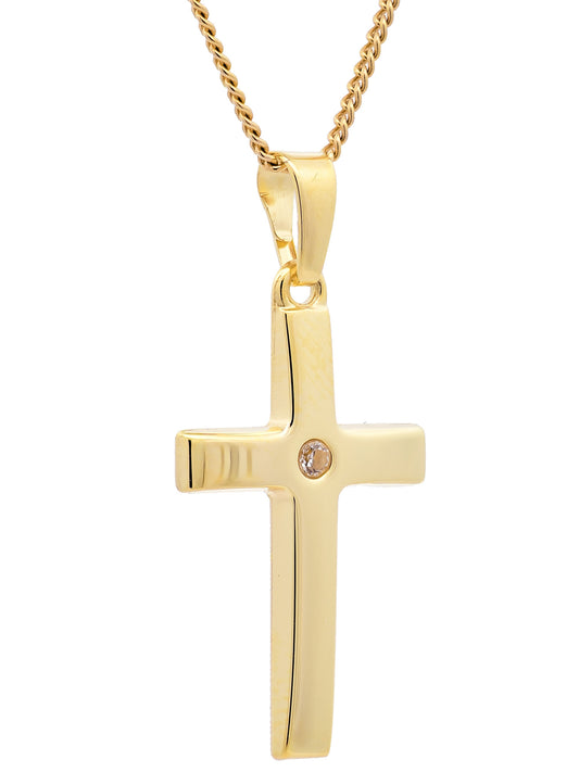Anhänger Kreuz Zirkonia  333-8 Karat Gold mit vergoldeter Silberkette