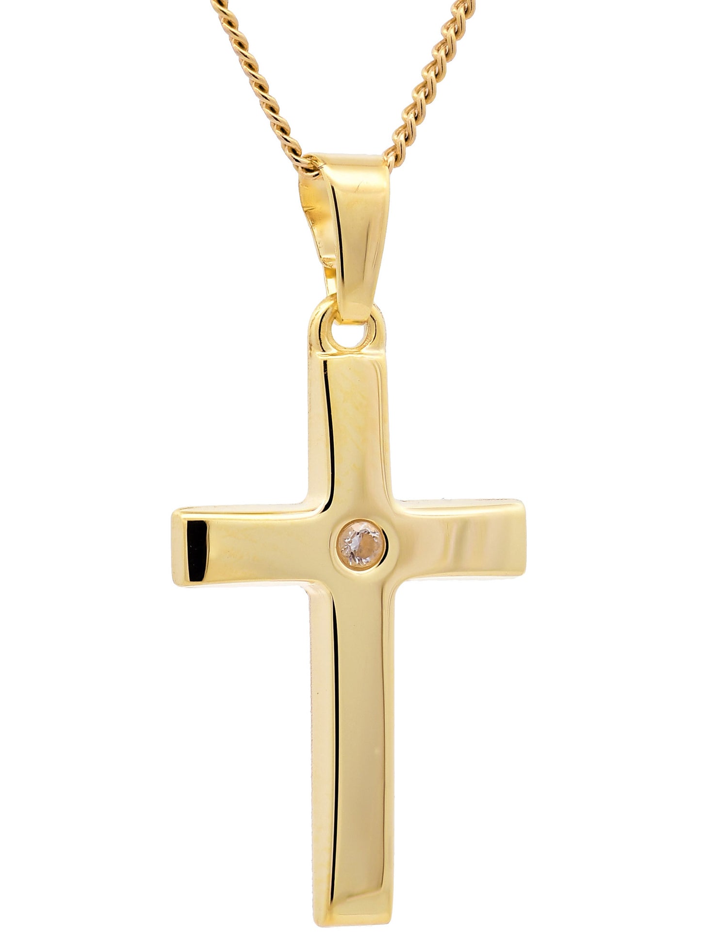 Anhänger Kreuz Zirkonia  333-8 Karat Gold mit vergoldeter Silberkette