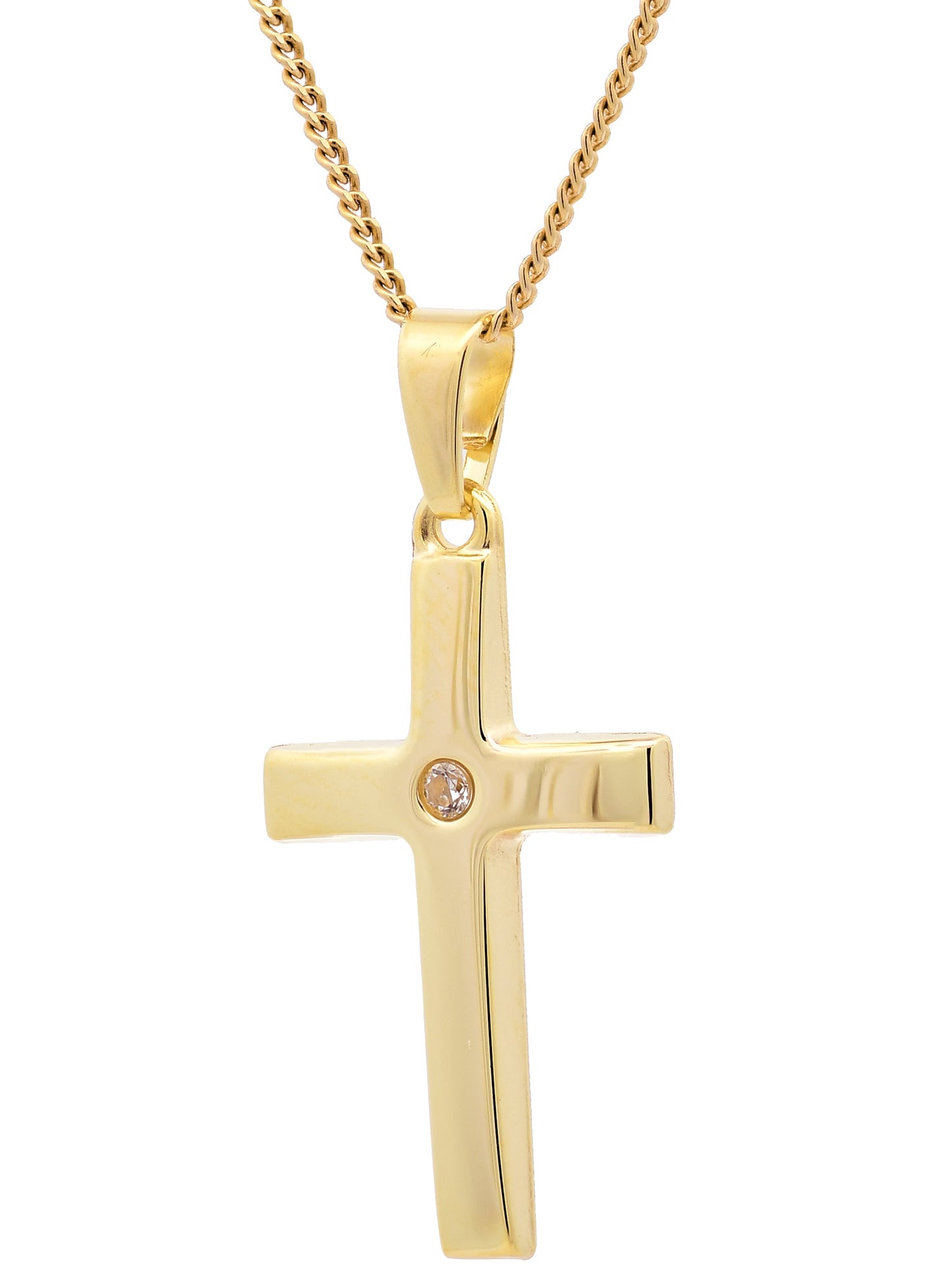 Anhänger Kreuz Zirkonia  333-8 Karat Gold mit vergoldeter Silberkette