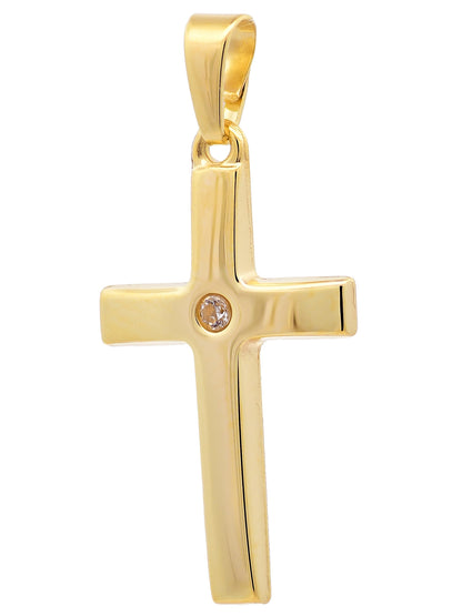 Anhänger Kreuz Zirkonia  333-8 Karat Gold mit vergoldeter Silberkette