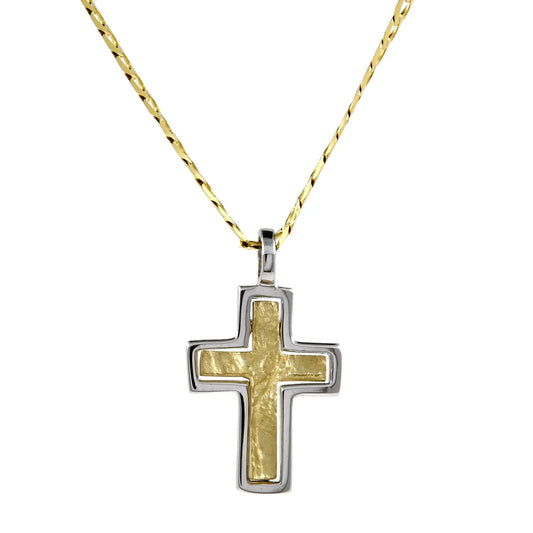 Anhänger Kreuz gehämmert mit massiver Goldkette 2,6 mm 45 cm