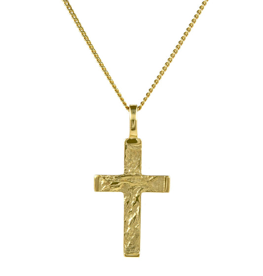 Gold Anhänger Kreuz mit Goldkette massiv 585 - 14 Karat Gold