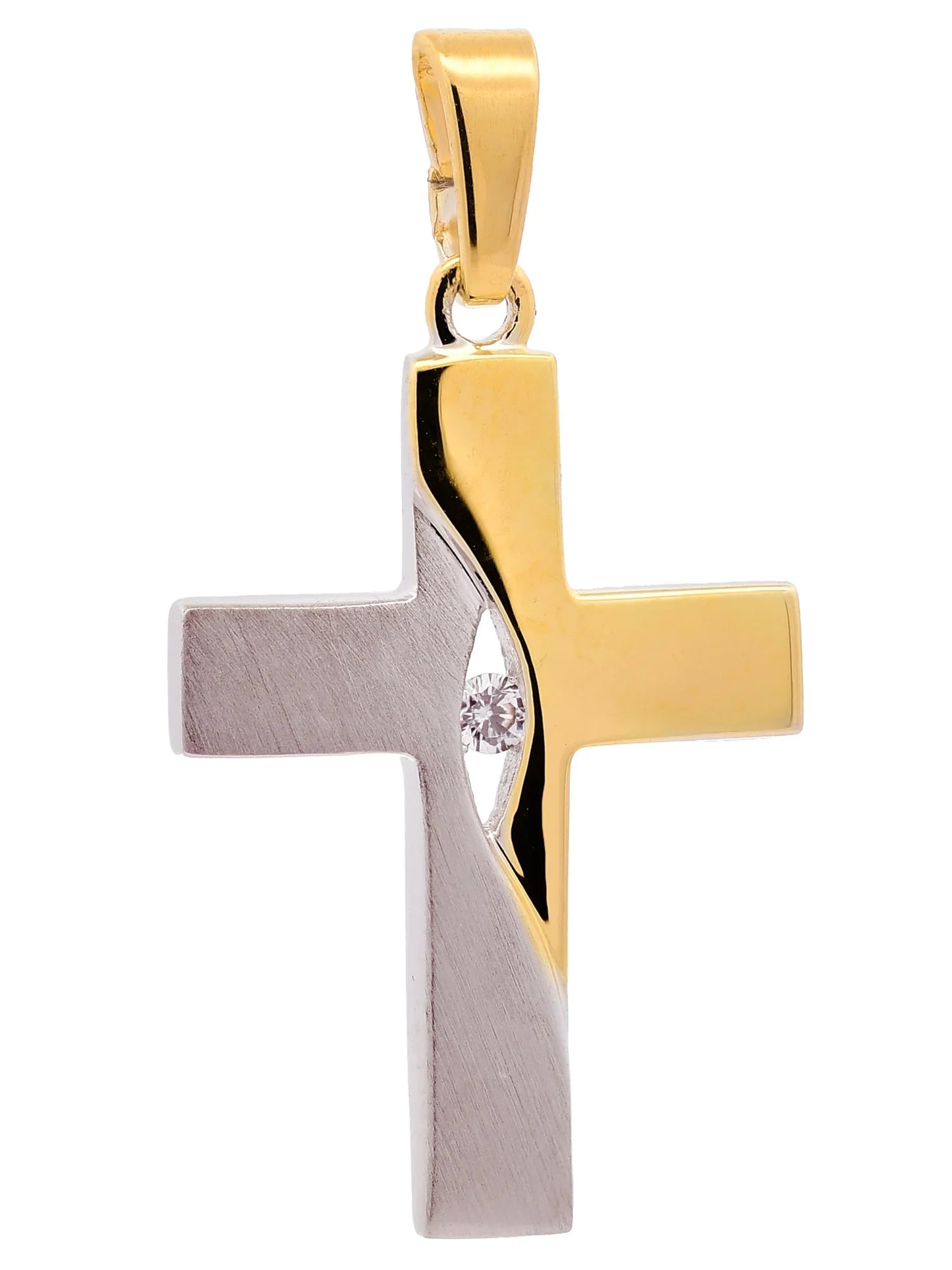 Gold Anhänger Kreuz Zirkonia massiv 925/rh/verg. Karat Gold