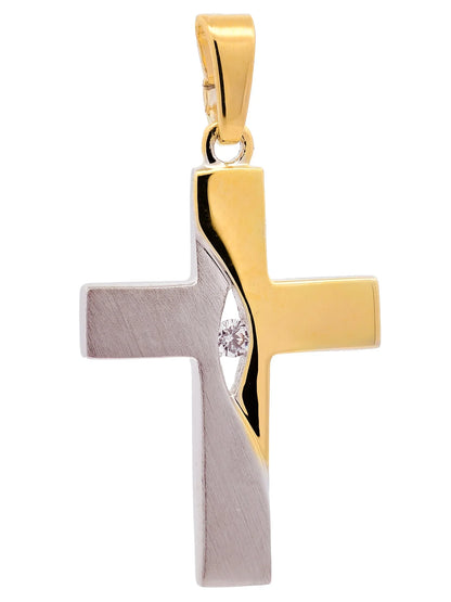Gold Anhänger Kreuz Zirkonia massiv 925/rh/verg. Karat Gold