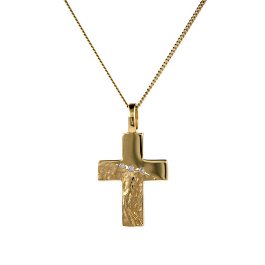 Gold Anhänger Kreuz Zirkonia mit Goldkette massiv 333 - 8 Karat Gold