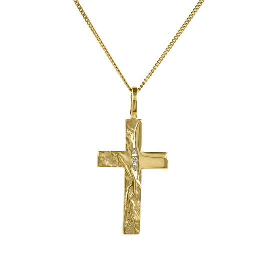 Gold Anhänger Kreuz Zirkonia mit Goldkette massiv 333 - 8 Karat Gold