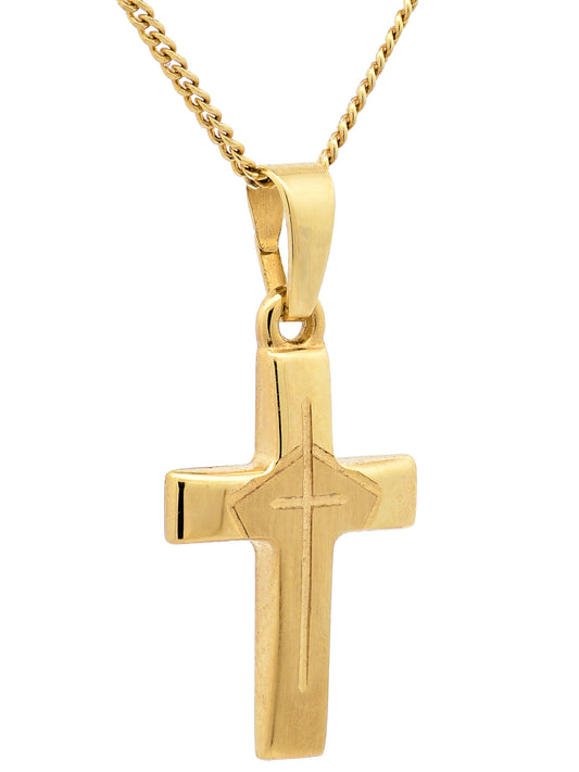 Gold Anhänger Kreuz mit Goldkette massiv 585 - 14 Karat Gold