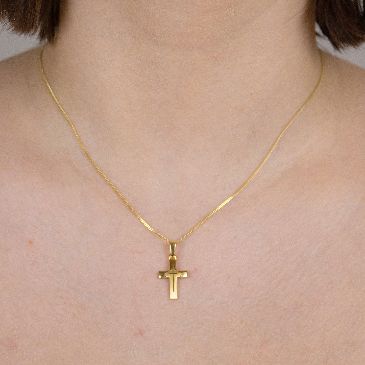 Anhänger Kreuz  585-14 Karat Gold mit vergoldeter Silberkette