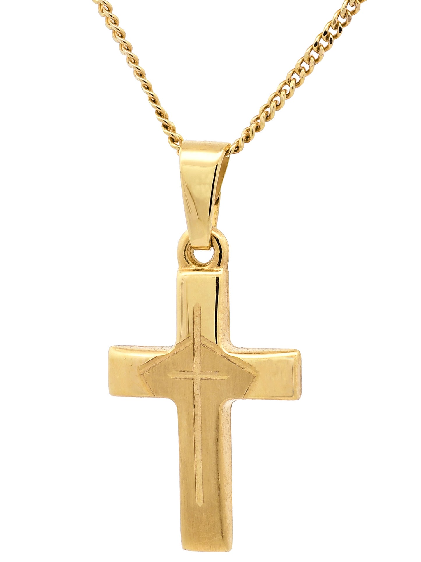 Anhänger Kreuz  585-14 Karat Gold mit vergoldeter Silberkette