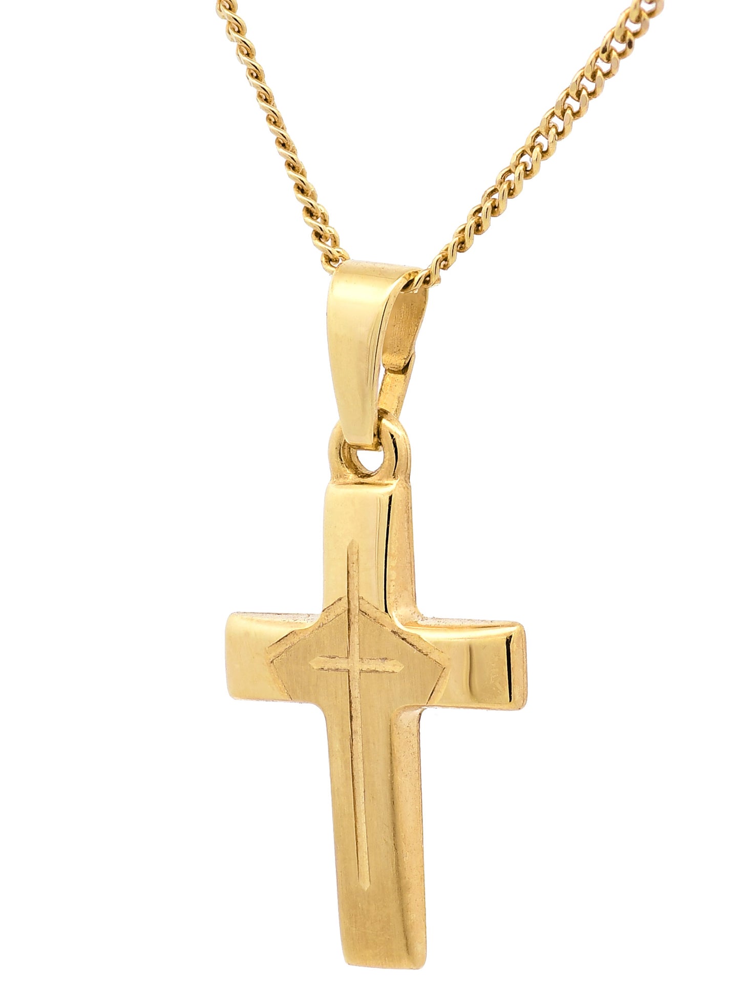 Anhänger Kreuz  585-14 Karat Gold mit vergoldeter Silberkette