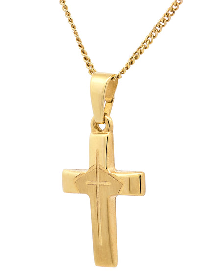 Anhänger Kreuz  585-14 Karat Gold mit vergoldeter Silberkette