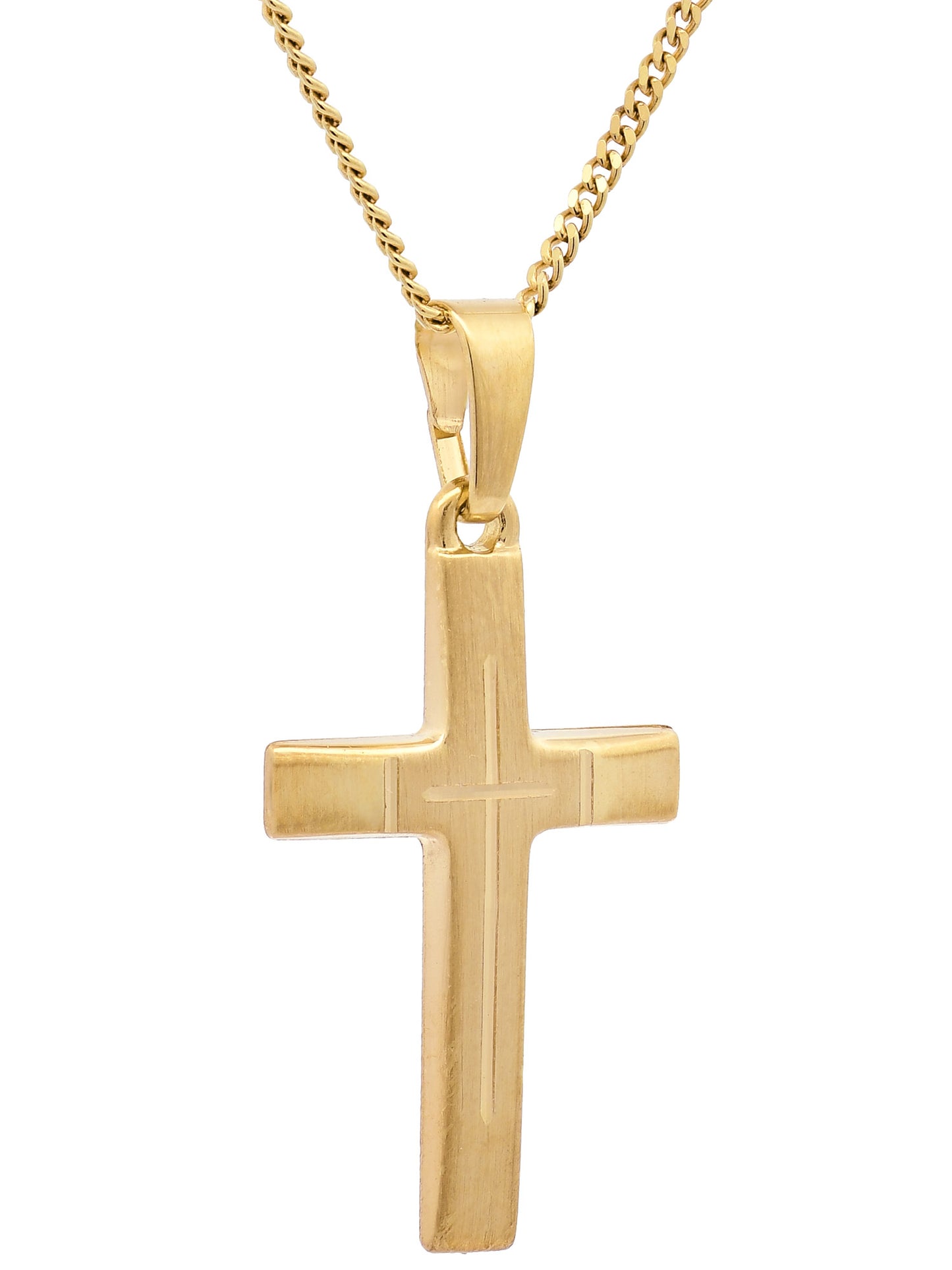 Anhänger Kreuz  585-14 Karat Gold mit vergoldeter Silberkette