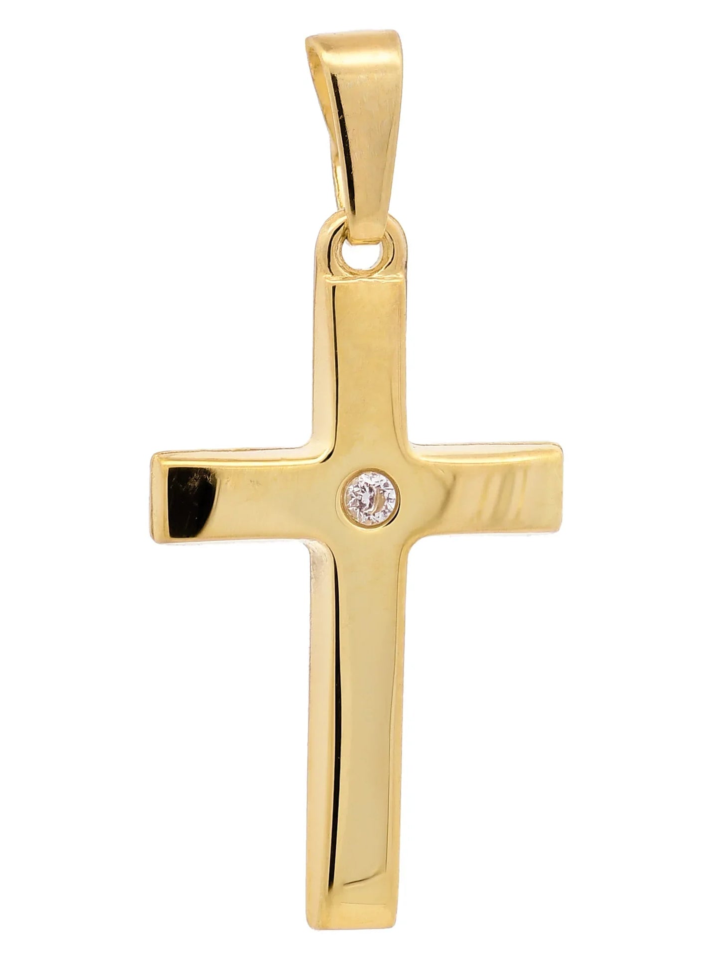 Kettenanhänger Gold Anhänger Kreuz Zirkonia massiv 585 - 14 Karat Gold