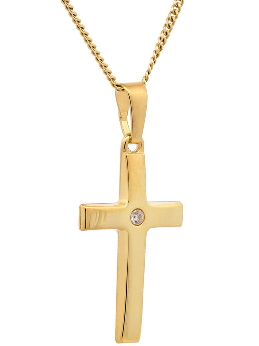 Anhänger Kreuz Zirkonia  585-14 Karat Gold mit vergoldeter Silberkette