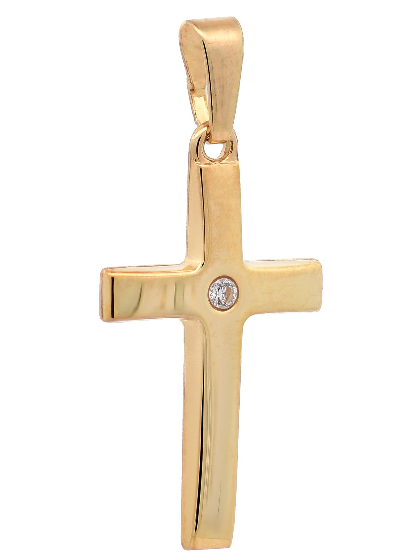 Anhänger Kreuz Zirkonia  585-14 Karat Gold mit vergoldeter Silberkette