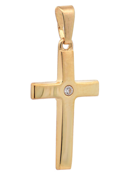 Anhänger Kreuz Zirkonia  585-14 Karat Gold mit vergoldeter Silberkette