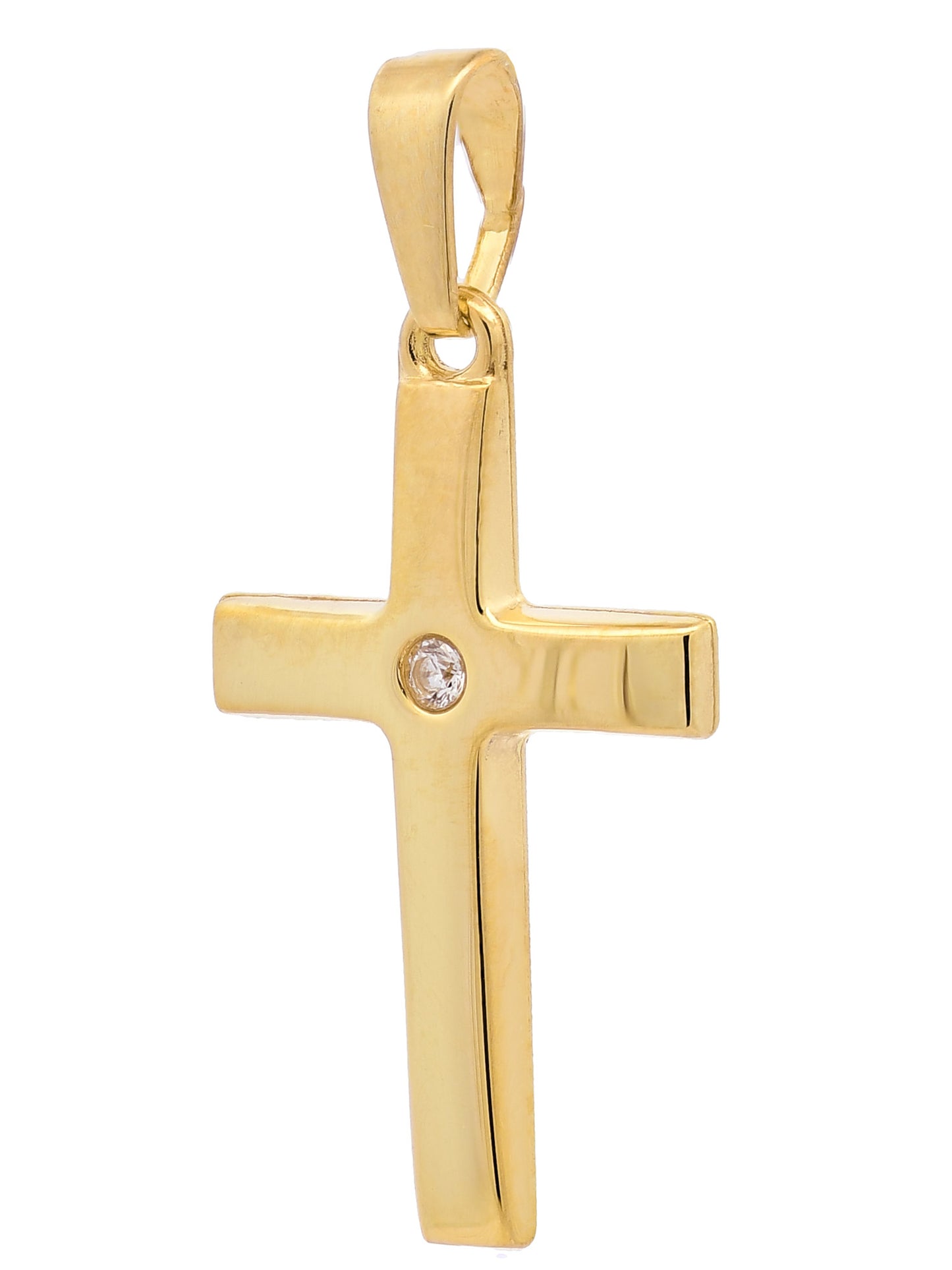 Anhänger Kreuz Zirkonia  585-14 Karat Gold mit vergoldeter Silberkette