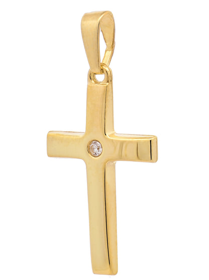 Anhänger Kreuz Zirkonia  585-14 Karat Gold mit vergoldeter Silberkette