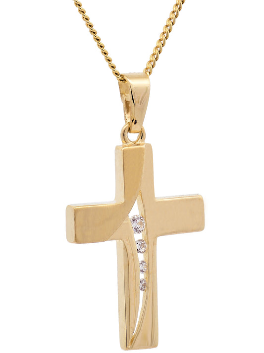 Anhänger Kreuz Zirkonia  333-8 Karat Gold mit vergoldeter Silberkette