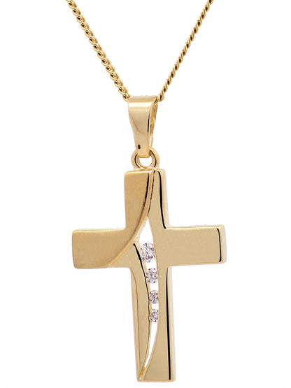Anhänger Kreuz Zirkonia  333-8 Karat Gold mit vergoldeter Silberkette