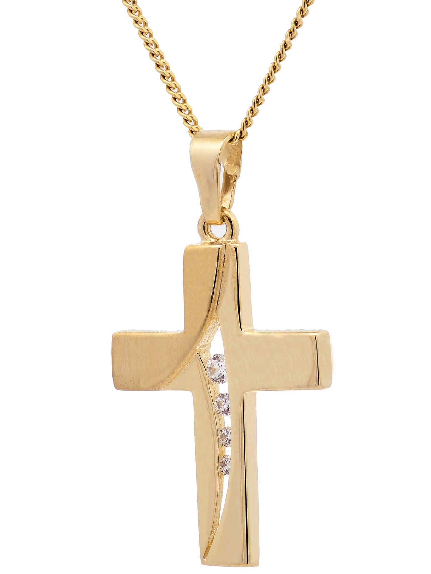 Anhänger Kreuz Zirkonia  333-8 Karat Gold mit vergoldeter Silberkette