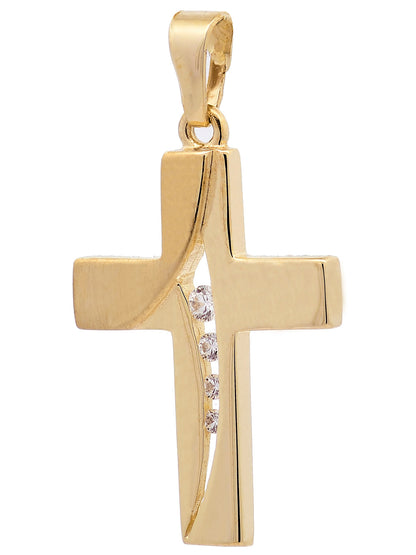 Anhänger Kreuz Zirkonia  333-8 Karat Gold mit vergoldeter Silberkette