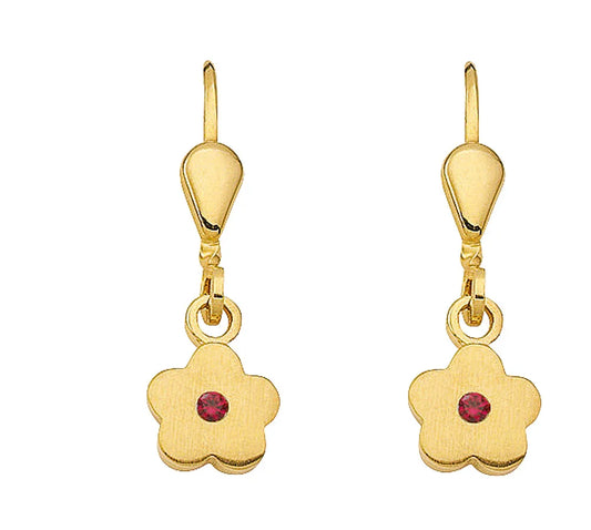 Ohrhänger, Ohrringe mit Brisur Blüte synthetischer Rubin 333 Gelbgold