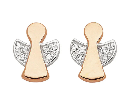 Ohrstecker Engel Zirkonia 925 Silber rhodiniert und rotgold vergoldet