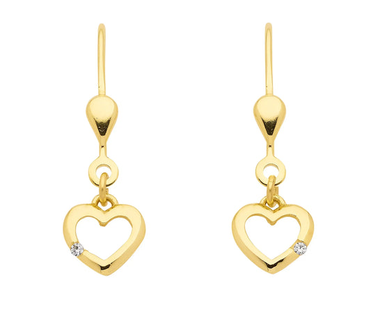 Ohrhänger, Ohrringe . Herz Zirkonia 333 Gelbgold