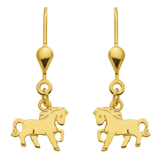 Ohrhänger, Ohrringe mit Brisur Pferd  585 Gelbgold