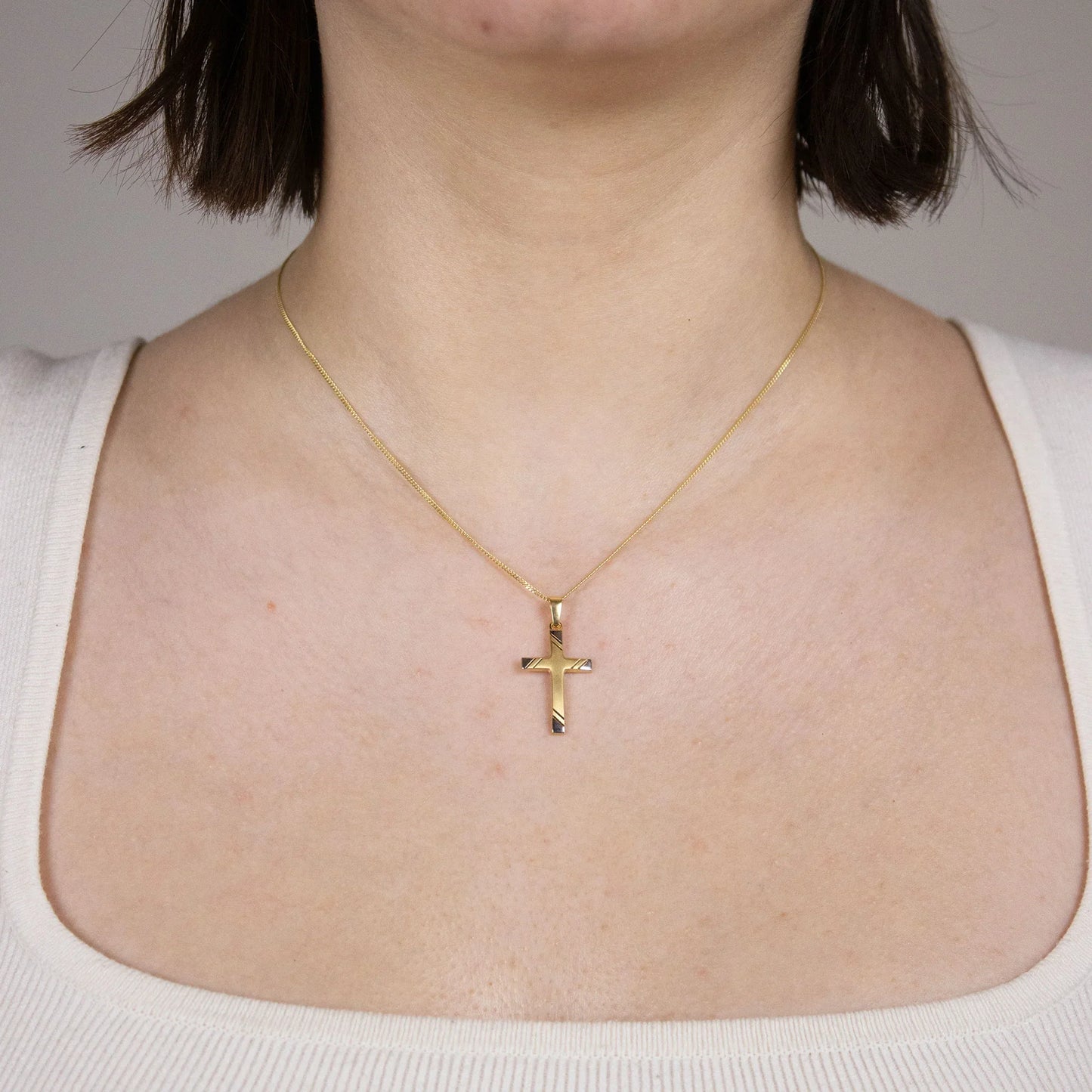 Gold Anhänger Kreuz mit Goldkette massiv 585-14 Karat Gold rhodiniert