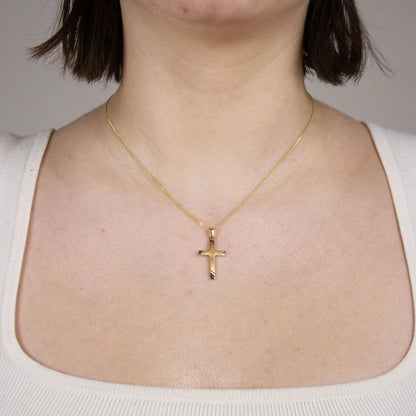 Gold Anhänger Kreuz mit Goldkette massiv 585-14 Karat Gold rhodiniert