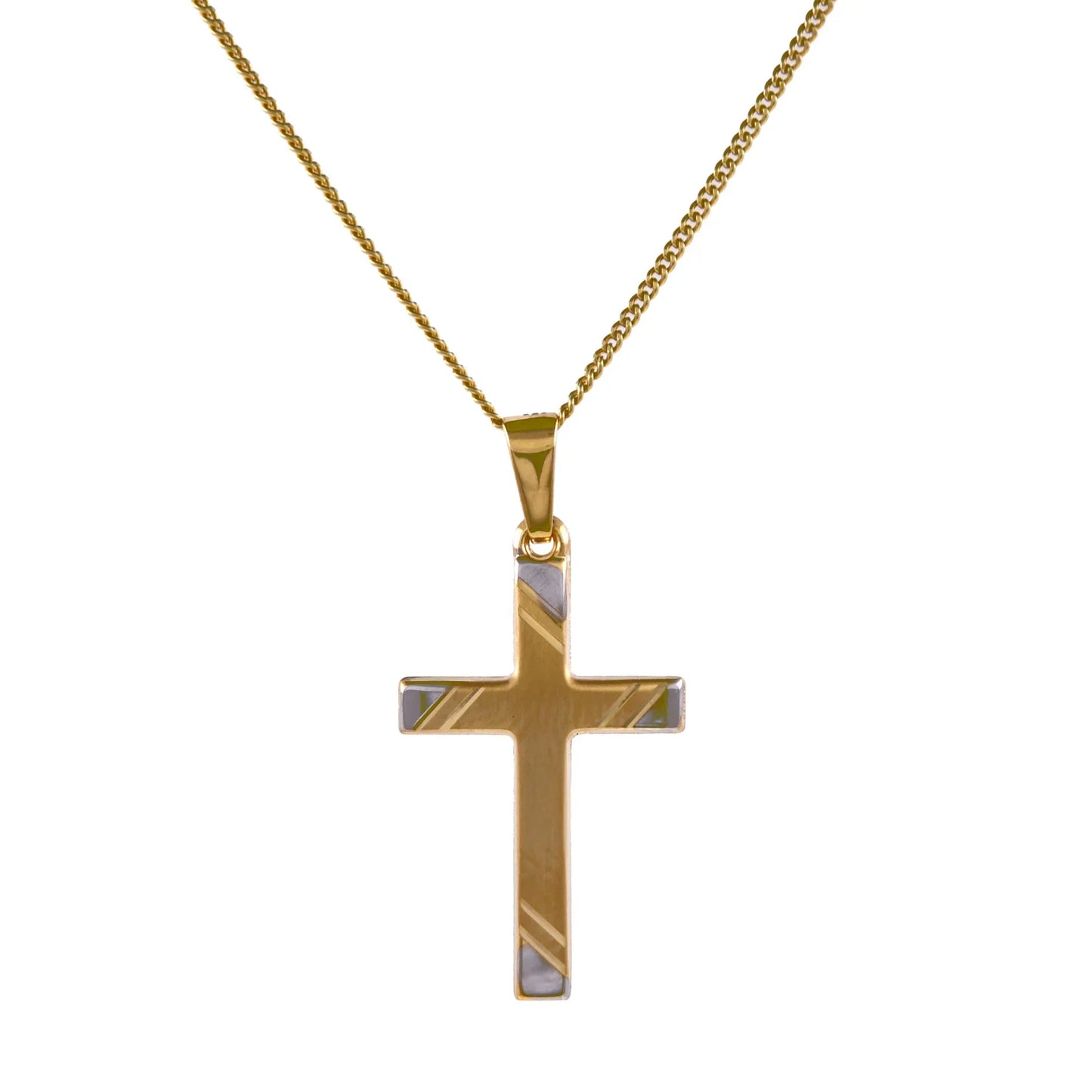 Gold Anhänger Kreuz mit Goldkette massiv 585-14 Karat Gold rhodiniert