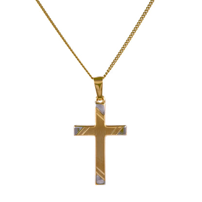 Gold Anhänger Kreuz mit Goldkette massiv 585-14 Karat Gold rhodiniert