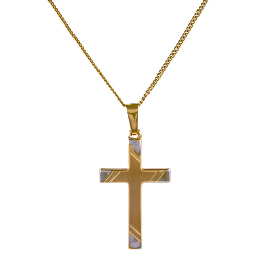 Gold Anhänger Kreuz mit Goldkette massiv 585-14 Karat Gold rhodiniert