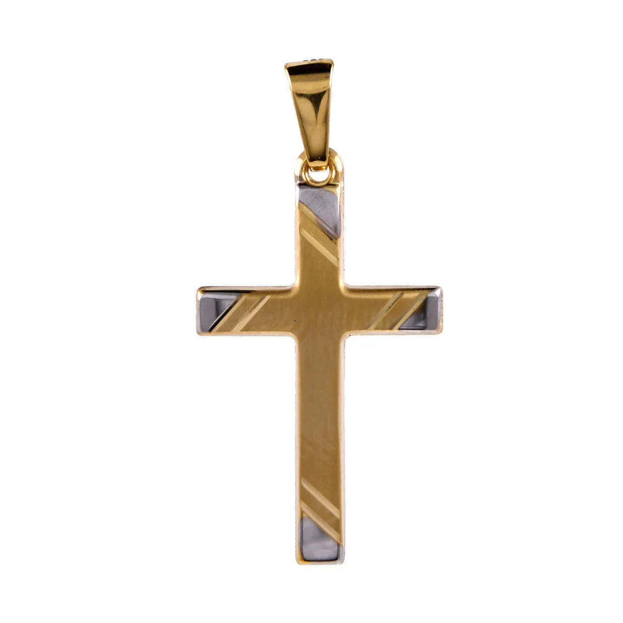 Gold Anhänger Kreuz mit Goldkette massiv 585-14 Karat Gold rhodiniert