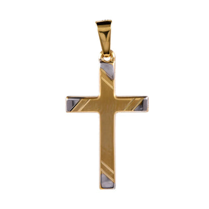 Gold Anhänger Kreuz mit Goldkette massiv 585-14 Karat Gold rhodiniert