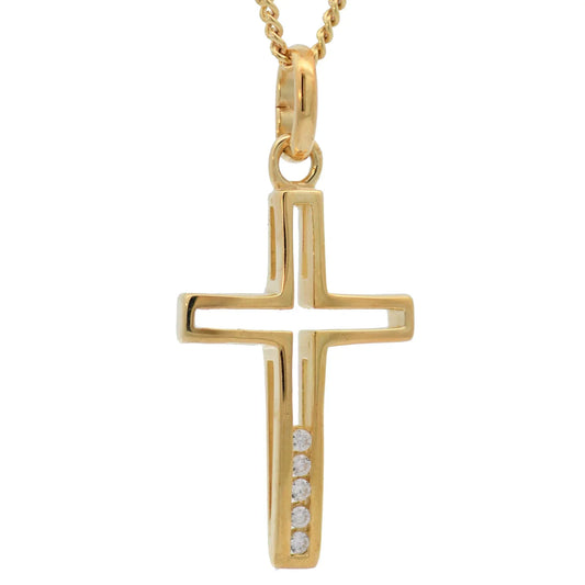 Anhänger Kreuz massiv 333 -8 Karat Gold mit vergoldeter Silberkette