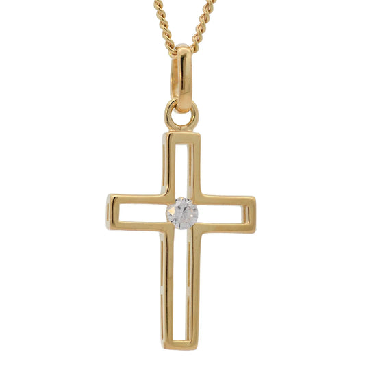 Anhänger Kreuz massiv 333 -8 Karat Gold mit vergoldeter Silberkette