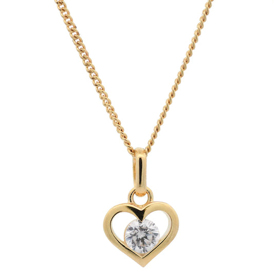 Anhänger Herz massiv 333 -8 Karat Gold mit vergoldeter Silberkette