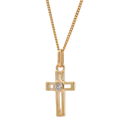 Anhänger Kreuz massiv 333 -8 Karat Gold mit vergoldeter Silberkette